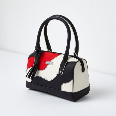 Girls black and white wave panel tote bag